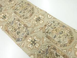 アンティーク　騎馬人物に草花模様織出し袋帯（材料）